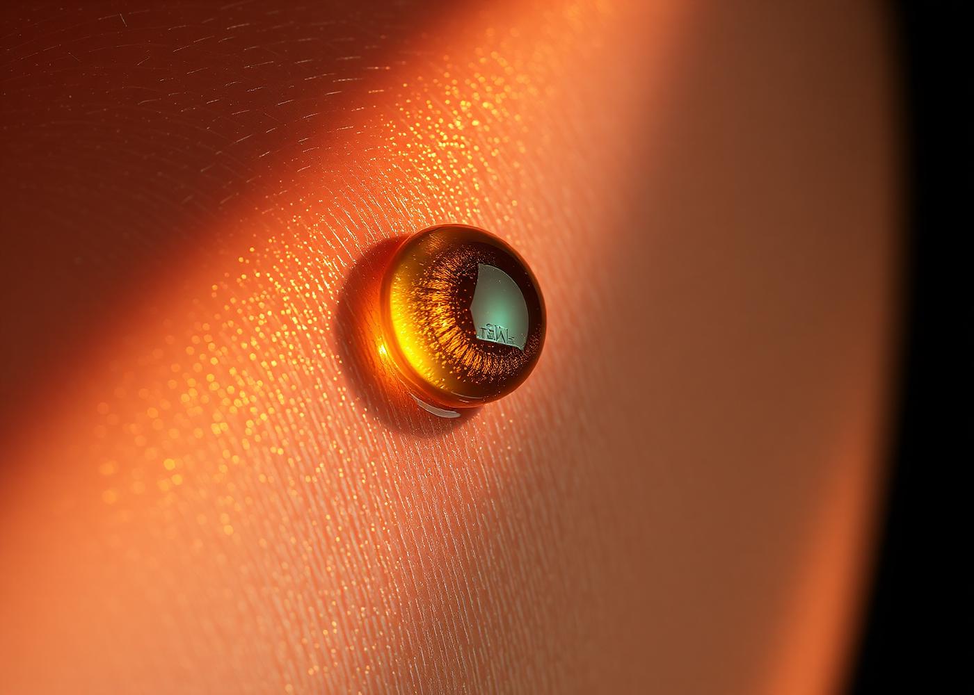 Golden oil droplet on skin